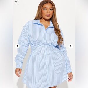 Fashion Nova Light Blue & White Striped Long Sleeve Shirt Dress